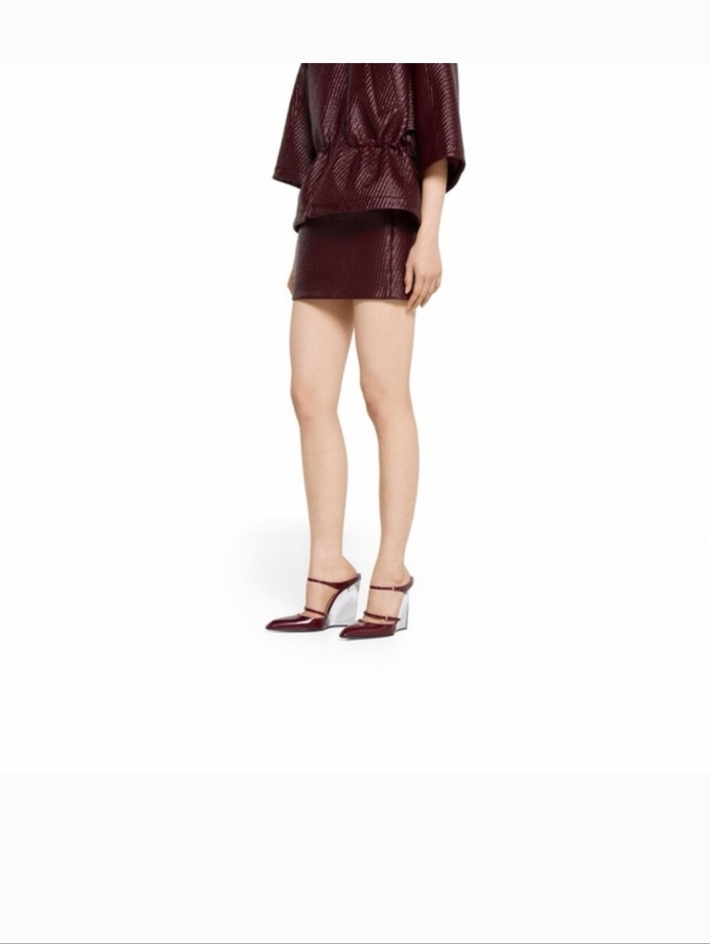 Gucci Burgundy Patent Leather Dual-Strap Wedge with Mirrored Heel - Picture 3 of 6